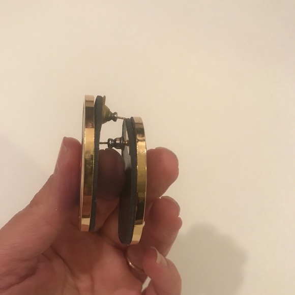 Vintage 80s Earrings, Leather or Vegan Leather Oval Gold Purple Orange Pink Blue - Picture 6 of 7